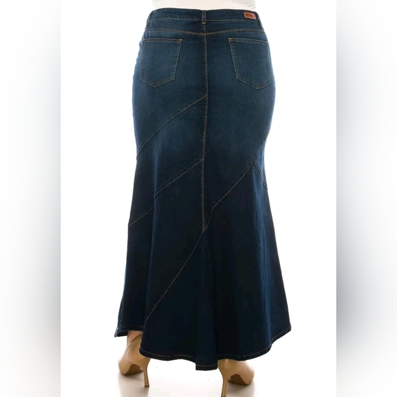 Boutique Fishtail Mermaid Skirt  Stretch Midi Maxi Dark Denim Blue Zip Closure - Picture 7 of 16